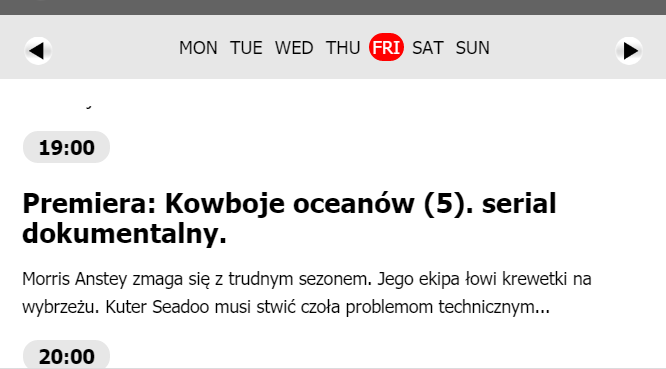 Obok wybranego kanału znajduje się program telewizyjny