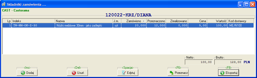 Poprzez menu główne wybieramy Kartoteki Zamówienia Do dostawców ZAMÓWIENIE DO DOSTAWCY 1.3. REALIZACJA ZAKUPU MATERIAŁÓW 1.3.1. PRZYJĘCIE DOSTAWY Przyjęcie dostawy do magazynu rejestrowane jest za pomocą dokumentu PZ przychód zewnętrzny.