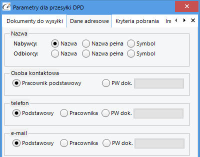 (rys. 18) Dokumenty do wysyłki 2.2.4.2. Dane adresowe Dane Adresowe umożliwiają ustalamy skąd będą pobierane do przesyłki dane adresowe i kontaktowe odbiorcy. (rys. 19) Dane adresowe 2.2.4.3.