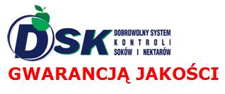 Certyfikat DSK Certyfikat DSK potwierdza wysoką jakość wyrobu sokowniczego Certyfikat uprawnia producenta do oznaczania wyrobu znakiem jakości DSK: na opakowaniu