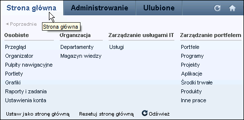 Rozdział 2: Rozpoczęcie pracy Ta sekcja zawiera następujące tematy: Menu Strona główna (na stronie 17) Ustawianie strony głównej (na stronie 18) Wyświetlanie własnych informacji (na stronie 18) Menu