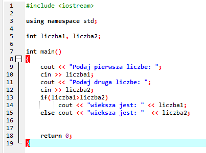 Uczniowie sami powinni zauważyć, że sytuacje warunkowe realizuje się tak samo w języku Scratch, jak i w języku C++ i działanie instrukcji warunkowej jest takie samo.