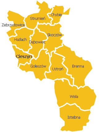 Rysunek 1 Powiat Cieszyński z podziałem na gminy Źródło: http://www.kupsprzedaj.pl/mapa/slaskie-cieszynski Gmina Cieszyn 2.