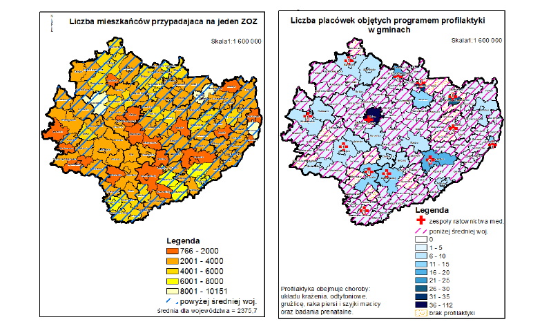 Dostęp do usług zdrowotnych na terenie gminy Zgodnie z mapą potrzeb gmina charakteryzuje się niskim dostępem do usług, w tym usług zdrowotnych.