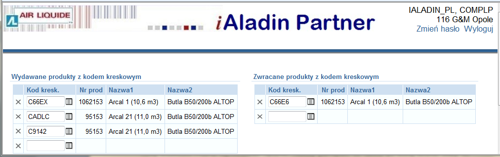 Wybór produktów kodowanych Kody kreskowe można wprowadzać ręcznie.