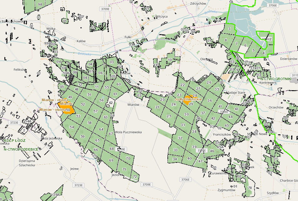 Rysunek 28 Mapa z lokalizacją rezerwatów na terenie powiatu 3.14