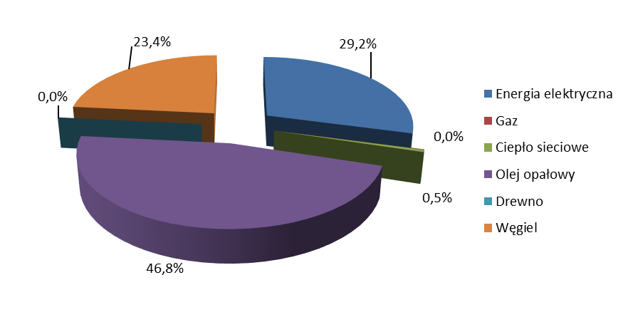 Rysunek 13 Struktura emisji CO 2 w obiektach użyteczności publicznej na terenie Gminy Bierawa w roku bazowym 2013, wyrażona w MgCO 2 Największą emisję CO2 odnotowano dla oleju opałowego, która