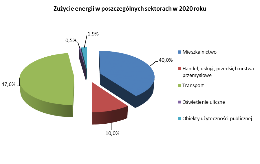 unek 20 Udział poszczególnych sektorów odbiorców w całkowitym zużyciu energii końcowej w roku 2020 Rys Grupą charakteryzująca się największym zużyciem energii nadal pozostanie sektor transportu z