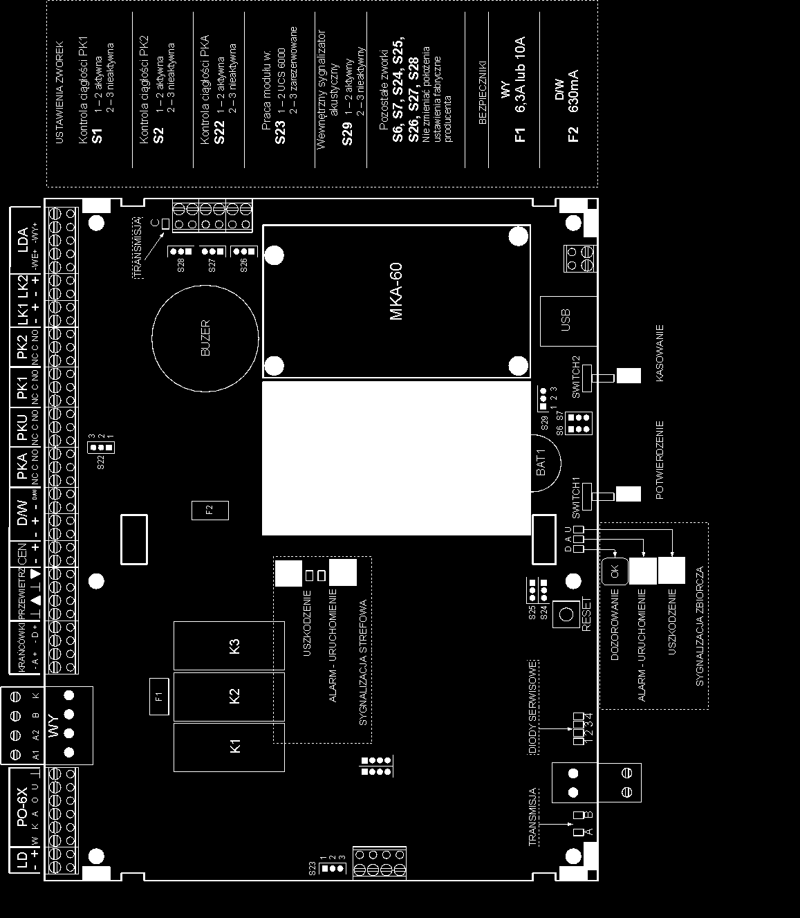 IO-E345-101 11 4.2.1. Wejście alarmu zewnętrznego Rys. 4.2 Moduł MGS-60 Centrala UCS 6000 umożliwia przyjęcie pewnego sygnału zewnętrznego alarmu z innego systemu przeciwpożarowego np. IGNIS 1000.