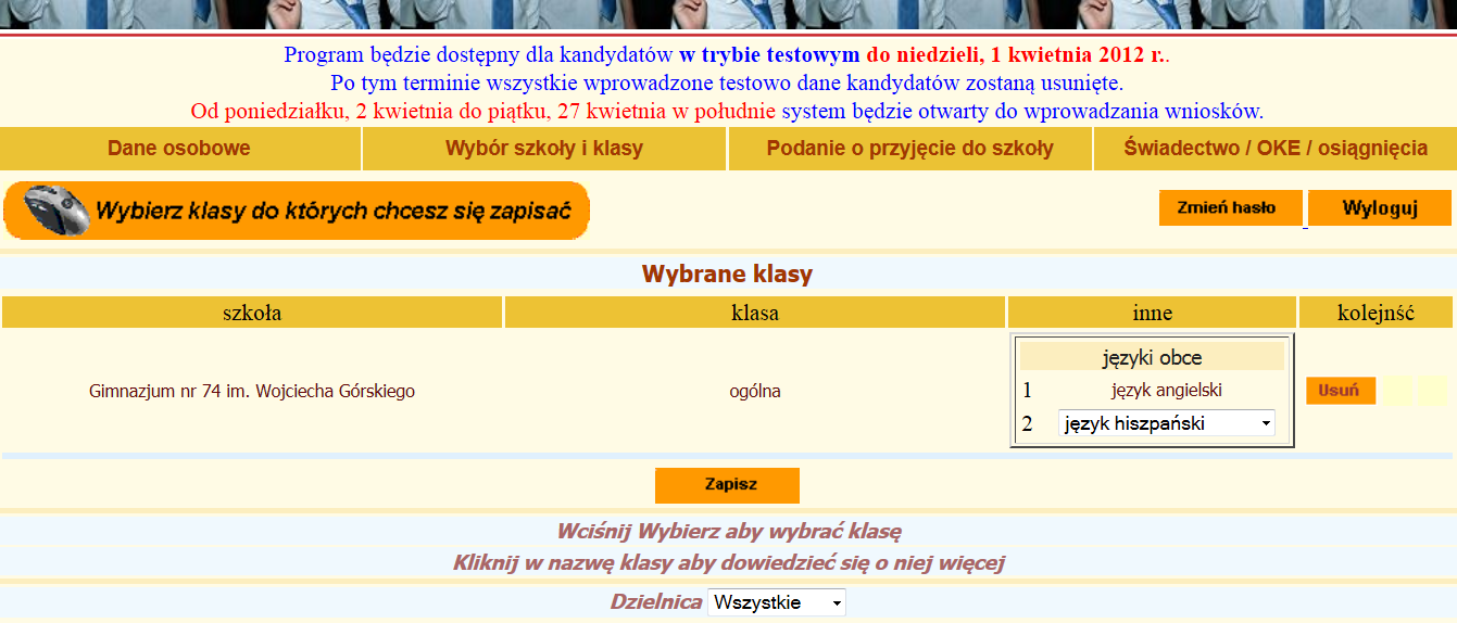 Wybrana została przykładowo