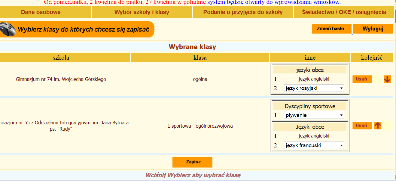 Wybór dyscypliny w klasie