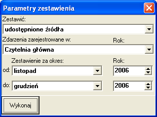 2. Zestawienia zdarzeń Przewidziano możliwość wykonywania zestawień zdarzeń zarejestrowanych w podanym miesiącu lub w podanym okresie (od miesiąca do miesiąca).