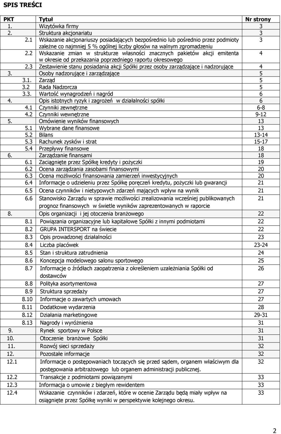 2 Wskazanie zmian w strukturze własności znacznych pakietów akcji emitenta 4 w okresie od przekazania poprzedniego raportu okresowego 2.