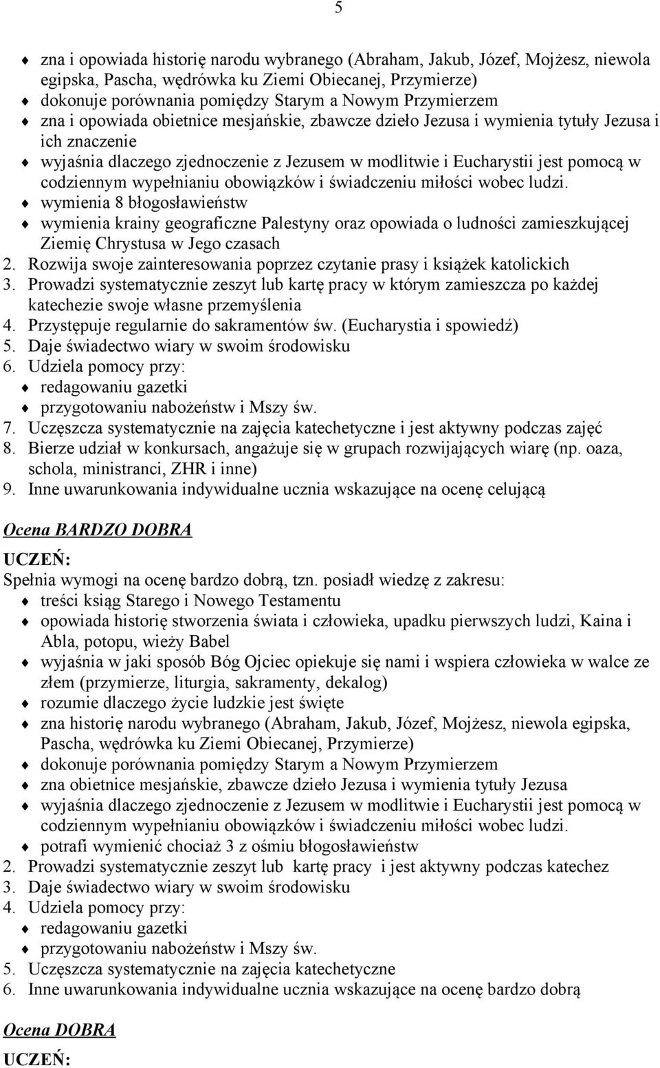 wypełnianiu obowiązków i świadczeniu miłości wobec ludzi. wymienia 8 błogosławieństw wymienia krainy geograficzne Palestyny oraz opowiada o ludności zamieszkującej Ziemię Chrystusa w Jego czasach 2.