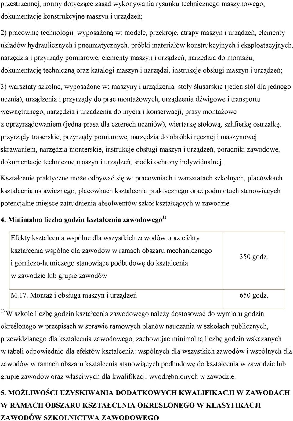 montażu, dokumentację techniczną oraz katalogi maszyn i narzędzi, instrukcje obsługi maszyn i urządzeń; 3) warsztaty szkolne, wyposażone w: maszyny i urządzenia, stoły ślusarskie (jeden stół dla