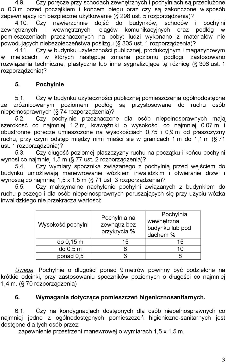 Czy nawierzchnie dojść do budynków, schodów i pochylni zewnętrznych i wewnętrznych, ciągów komunikacyjnych oraz podłóg w pomieszczeniach przeznaczonych na pobyt ludzi wykonano z materiałów nie