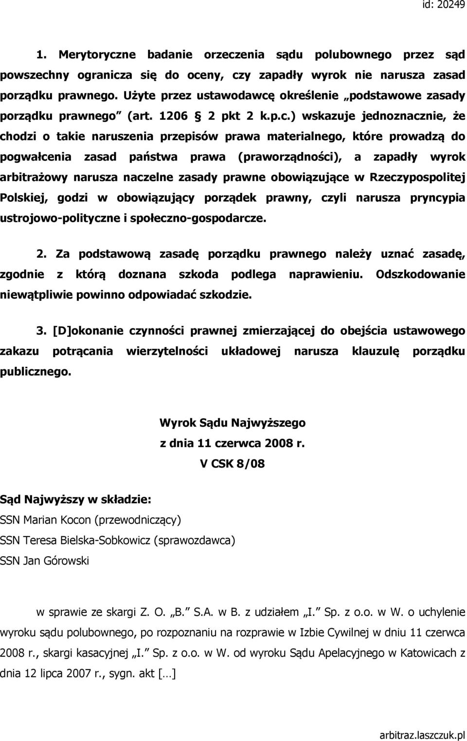 określenie podstawowe zasady porządku prawnego (art. 1206 2 pkt 2 k.p.c.