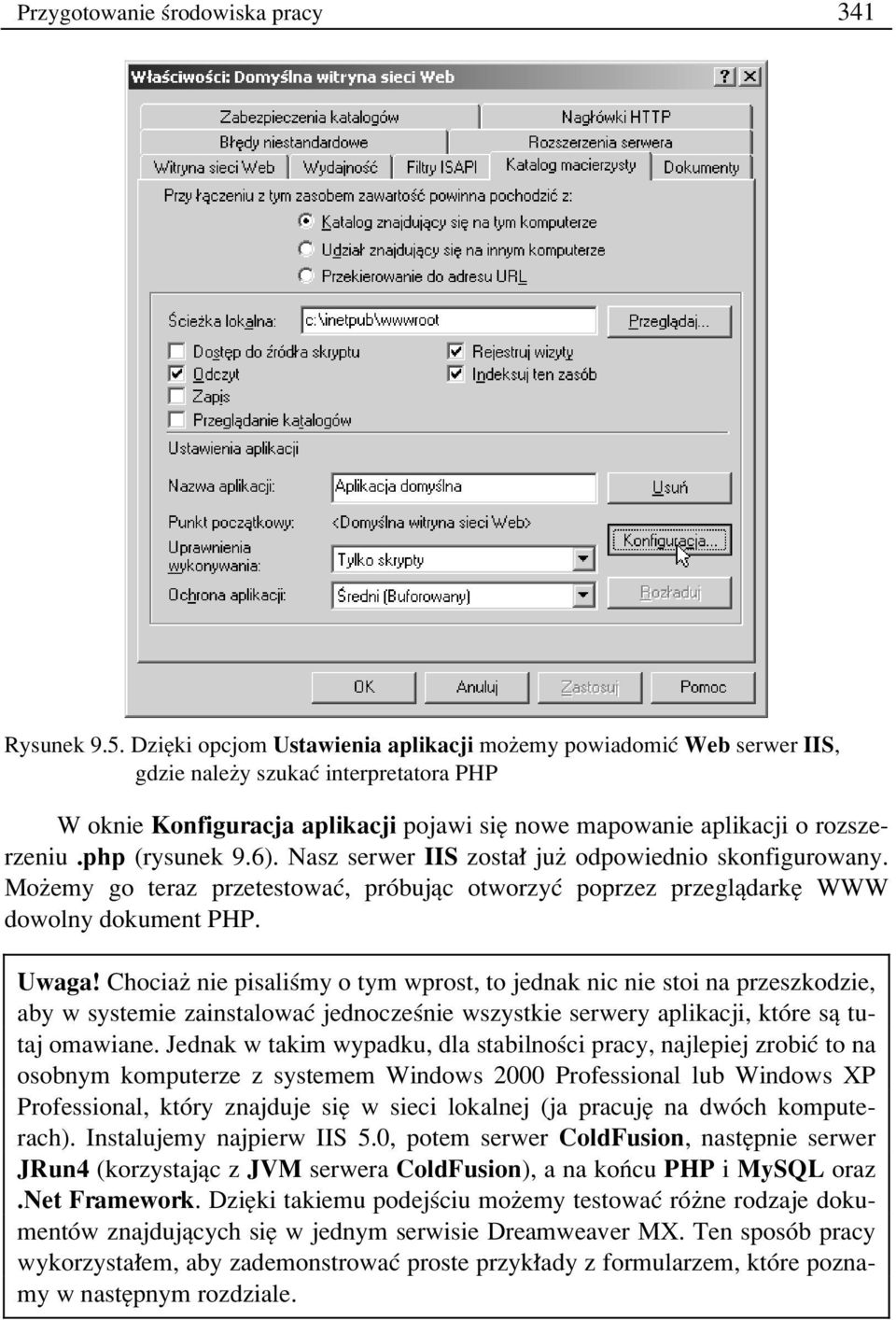 php (rysunek 9.6). Nasz serwer IIS zosta juø odpowiednio skonfigurowany. Moøemy go teraz przetestowaê, prûbujπc otworzyê poprzez przeglπdarkí WWW dowolny dokument PHP. Uwaga!