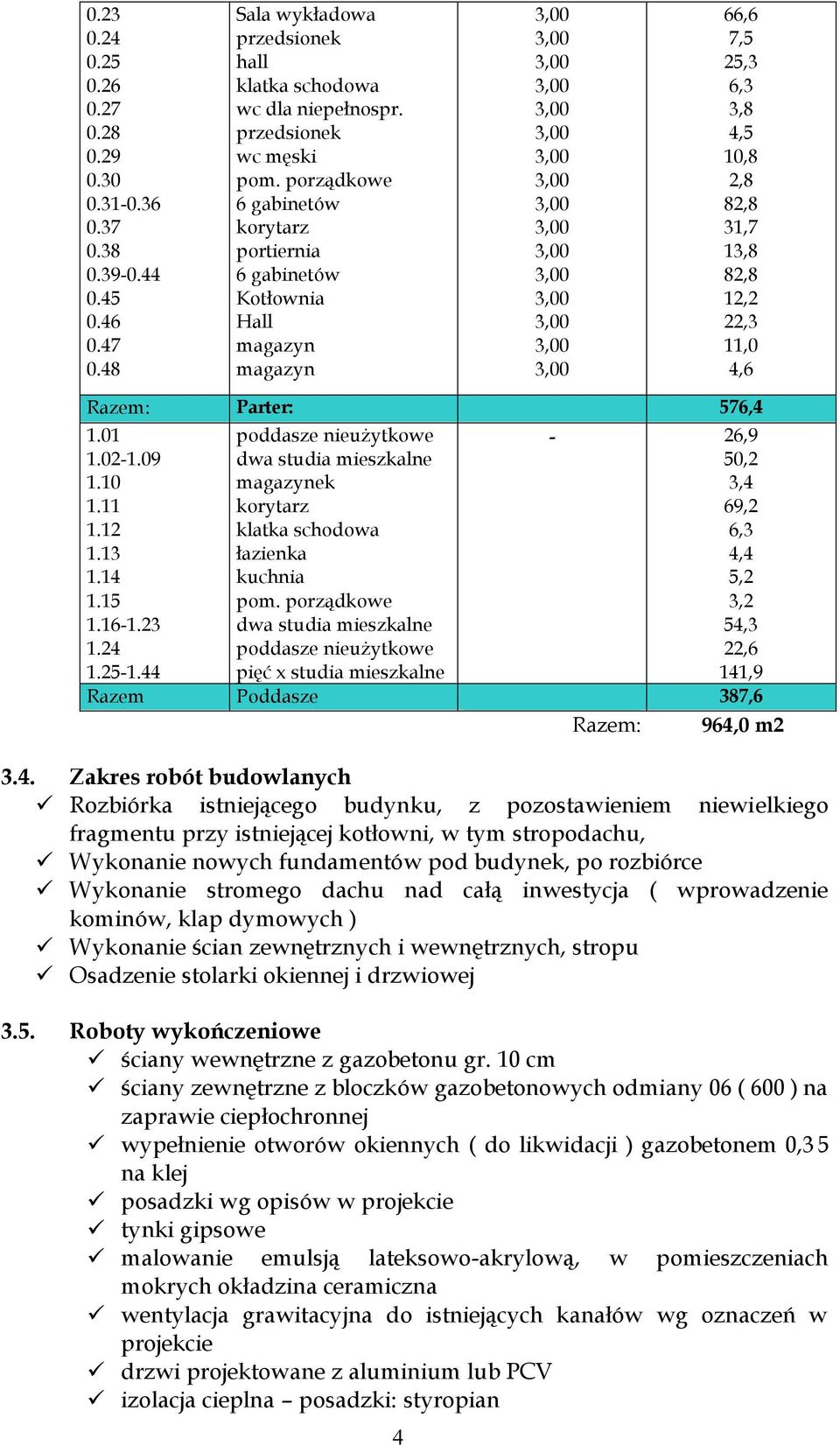 10 1.11 1.12 1.13 1.14 1.15 1.16-1.23 1.24 1.25-1.44 poddasze nieużytkowe dwa studia mieszkalne magazynek korytarz klatka schodowa łazienka kuchnia pom.