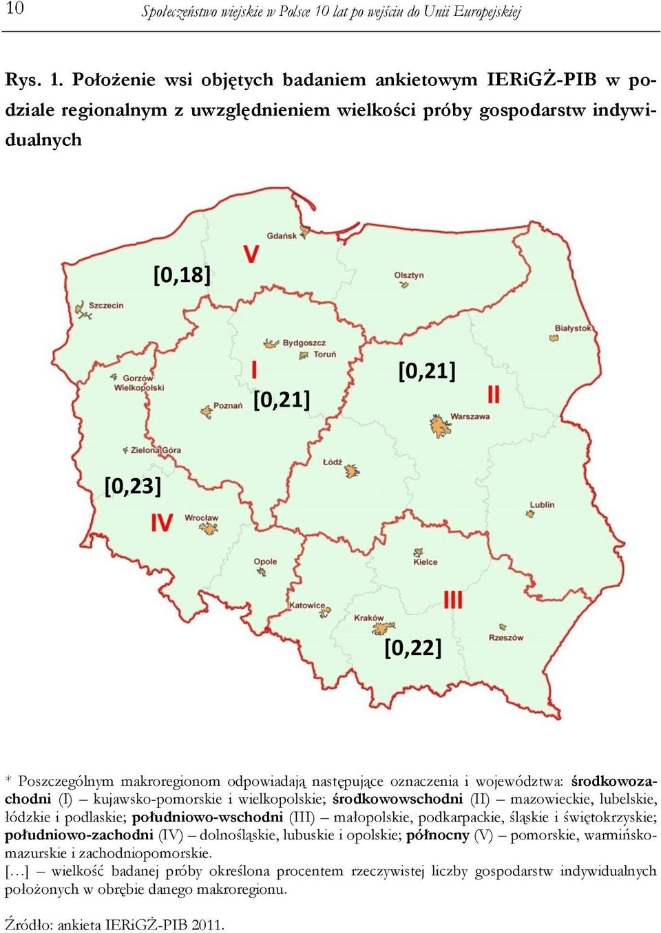 Położenie wsi objętych badaniem ankietowym IERiGŻ-PIB w podziale regionalnym z uwzględnieniem wielkości próby gospodarstw indywidualnych [0,18] [0,21] [0,21] [0,23] [0,22] * Poszczególnym