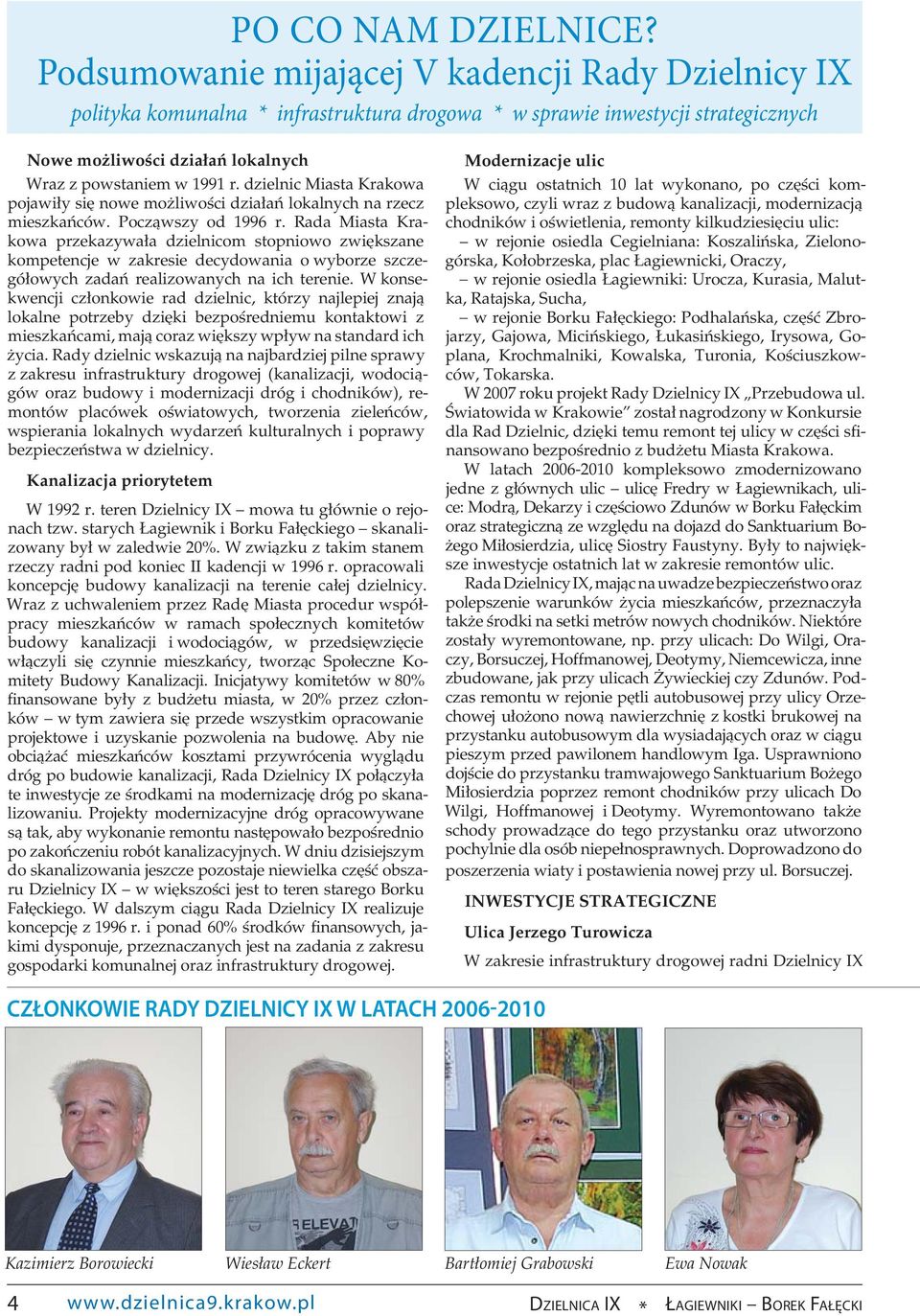 dzielnic Miasta Krakowa pojawiły się nowe możliwości działań lokalnych na rzecz mieszkańców. Począwszy od 1996 r.