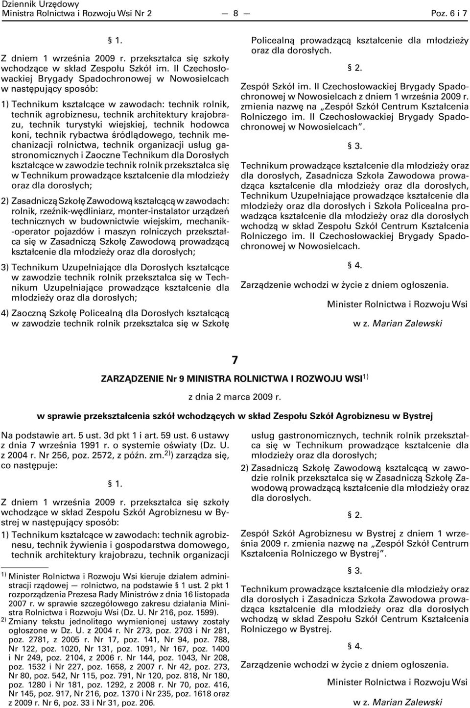 turystyki wiejskiej, technik hodowca koni, technik rybactwa śródlądowego, technik mechanizacji rolnictwa, technik organizacji usług gastronomicznych i Zaoczne Technikum dla Dorosłych kształcące w