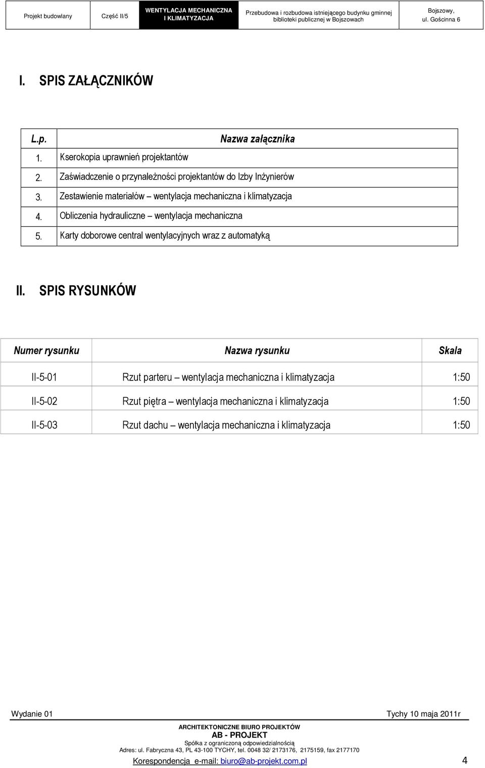 Karty doborowe central wentylacyjnych wraz z automatyką II.