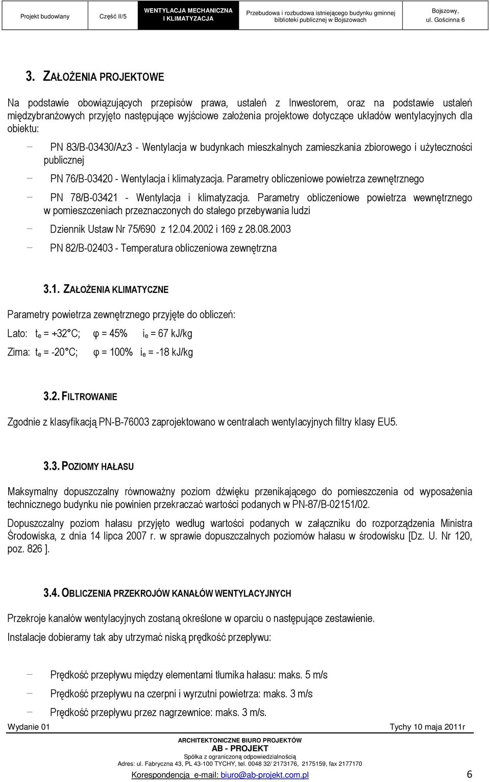 Parametry obliczeniowe powietrza zewnętrznego - PN 78/B-03421 - Wentylacja i klimatyzacja.