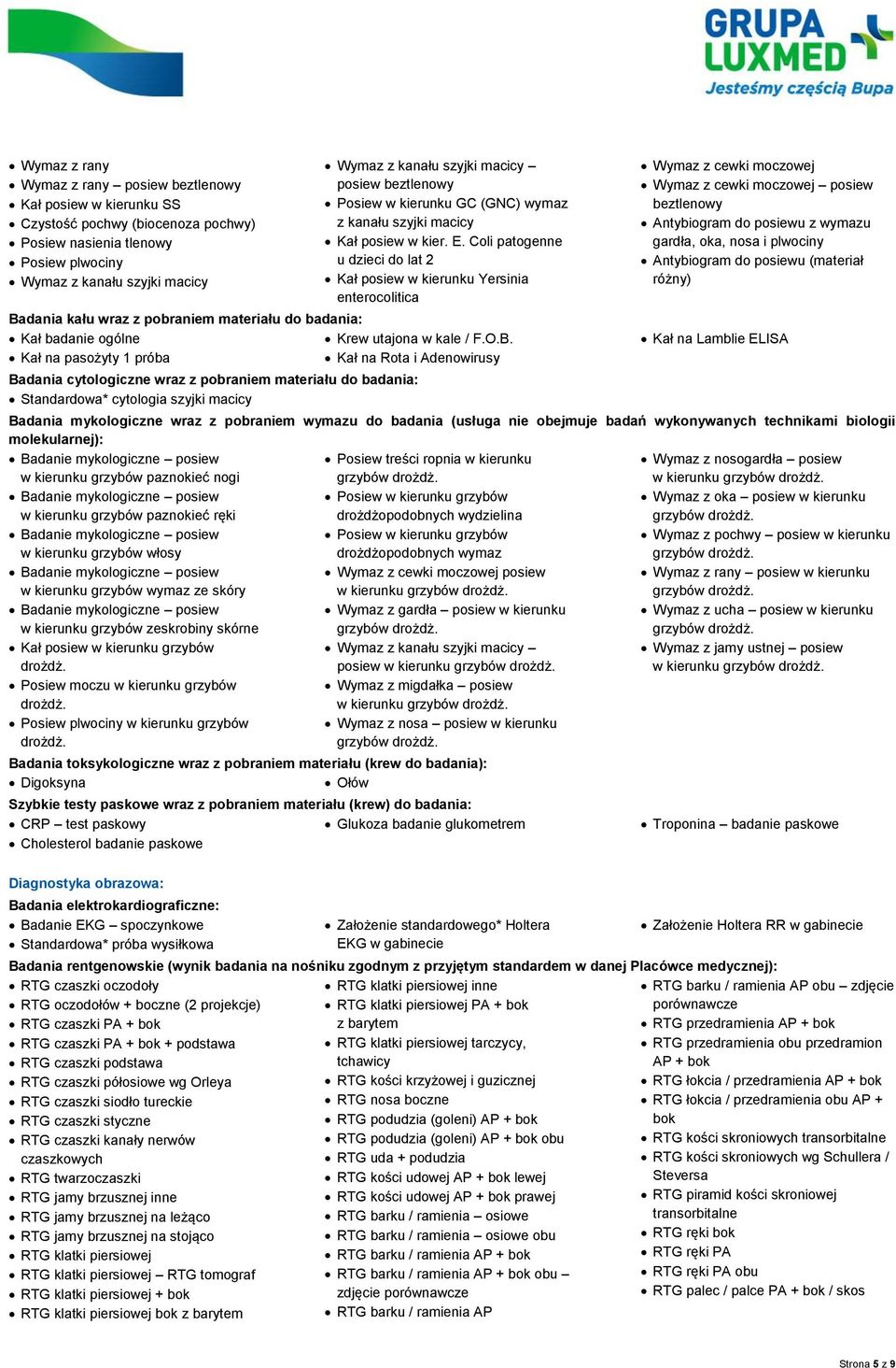 Coli patogenne u dzieci do lat 2 Kał posiew w kierunku Yersinia enterocolitica Ba