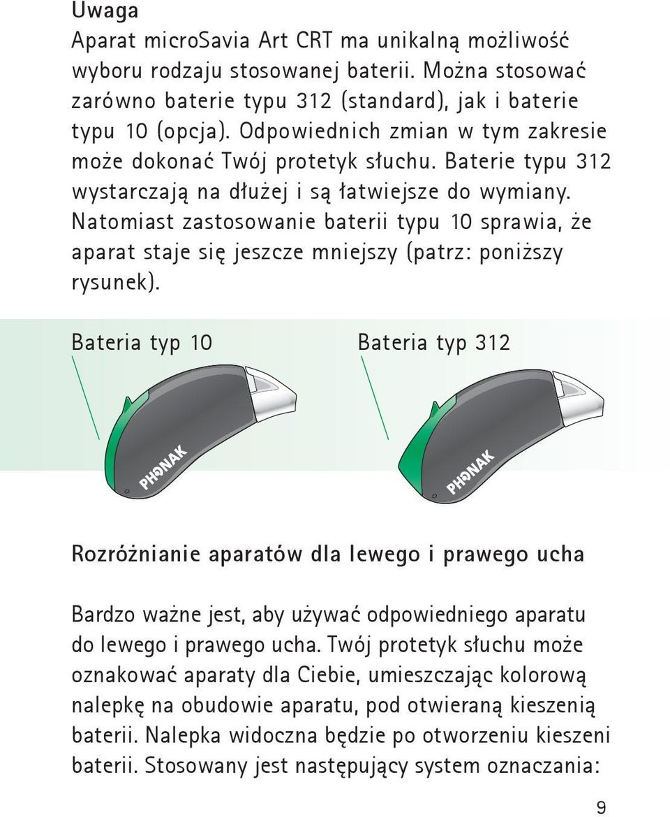 Natomiast zastosowanie baterii typu 10 sprawia, że aparat staje się jeszcze mniejszy (patrz: poniższy rysunek).