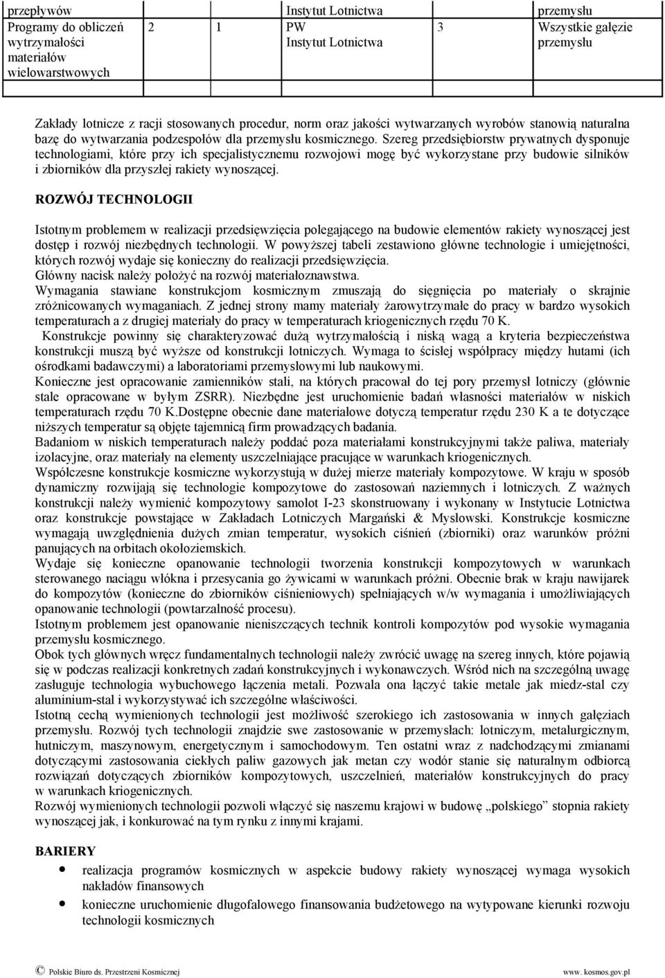 Szereg przedsiębiorstw prywatnych dysponuje technologiami, które przy ich specjalistycznemu rozwojowi mogę być wykorzystane przy budowie silników i zbiorników dla przyszłej rakiety wynoszącej.