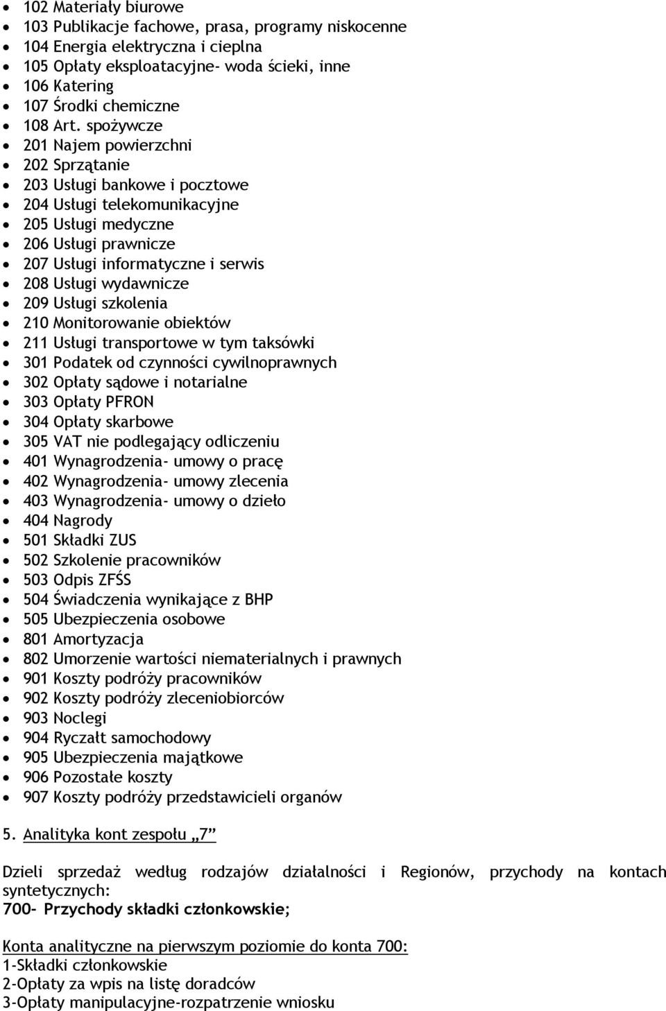 wydawnicze 209 Usługi szkolenia 210 Monitorowanie obiektów 211 Usługi transportowe w tym taksówki 301 Podatek od czynności cywilnoprawnych 302 Opłaty sądowe i notarialne 303 Opłaty PFRON 304 Opłaty