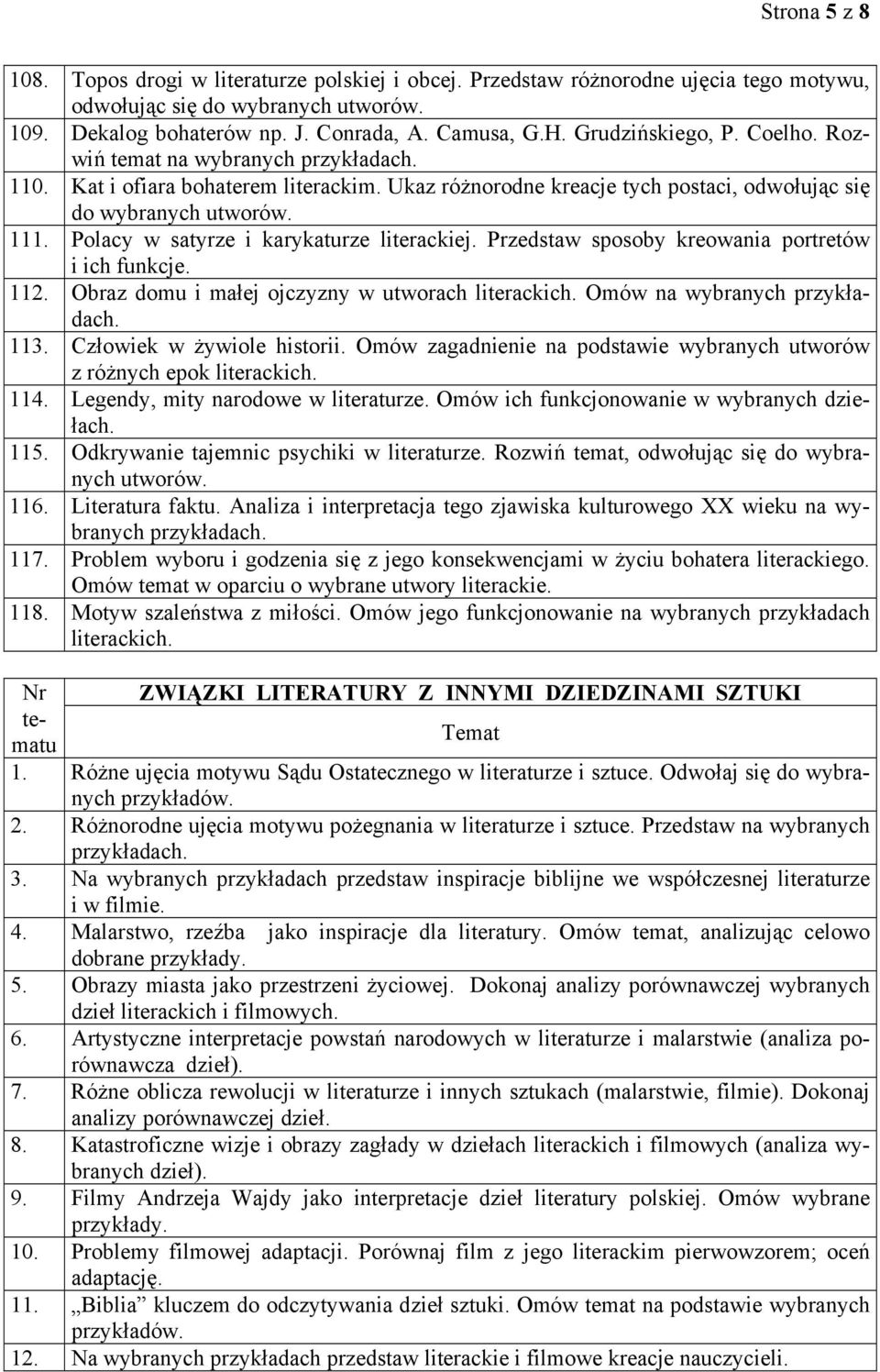 Przedstaw sposoby kreowania portretów i ich funkcje. 112. Obraz domu i małej ojczyzny w utworach literackich. Omów na wybranych 113. Człowiek w żywiole historii.