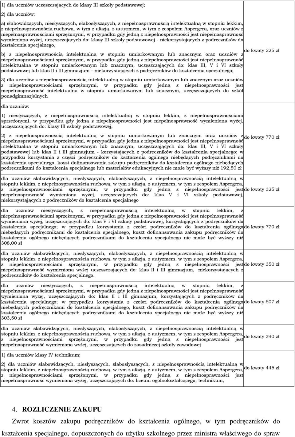 niepełnosprawność wymieniona wyżej, uczęszczających do: klasy III szkoły podstawowej - niekorzystających z podręczników do kształcenia specjalnego, b) z niepełnosprawnością intelektualną w stopniu