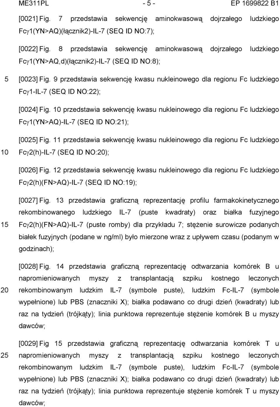 9 przedstawia sekwencję kwasu nukleinowego dla regionu Fc ludzkiego Fcγ1-IL-7 (SEQ ID NO:22); [0024] Fig.