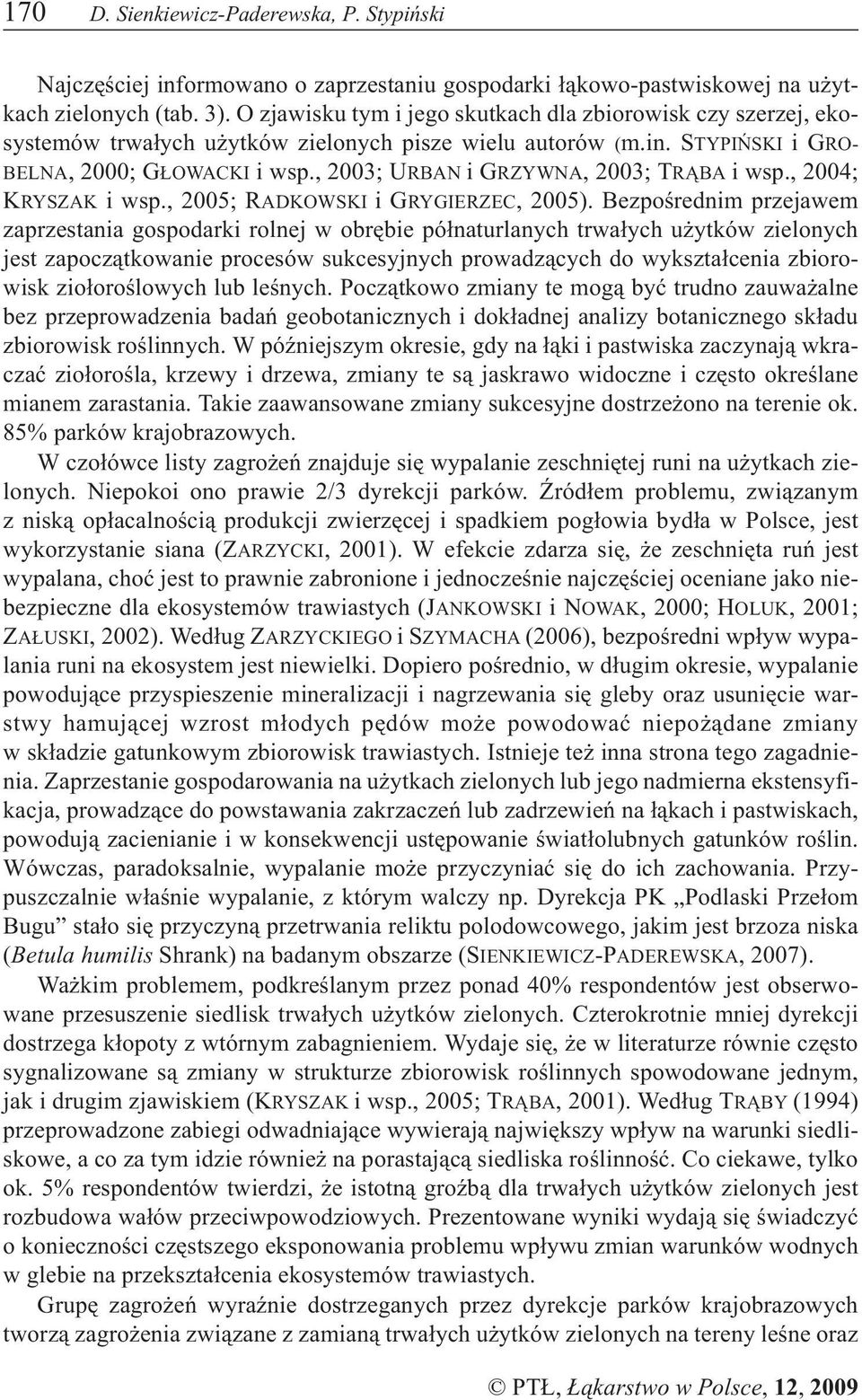 , 2003; URBAN igrzywna, 2003; TR BA i wsp., 2004; KRYSZAK i wsp., 2005; RADKOWSKI igrygierzec, 2005).