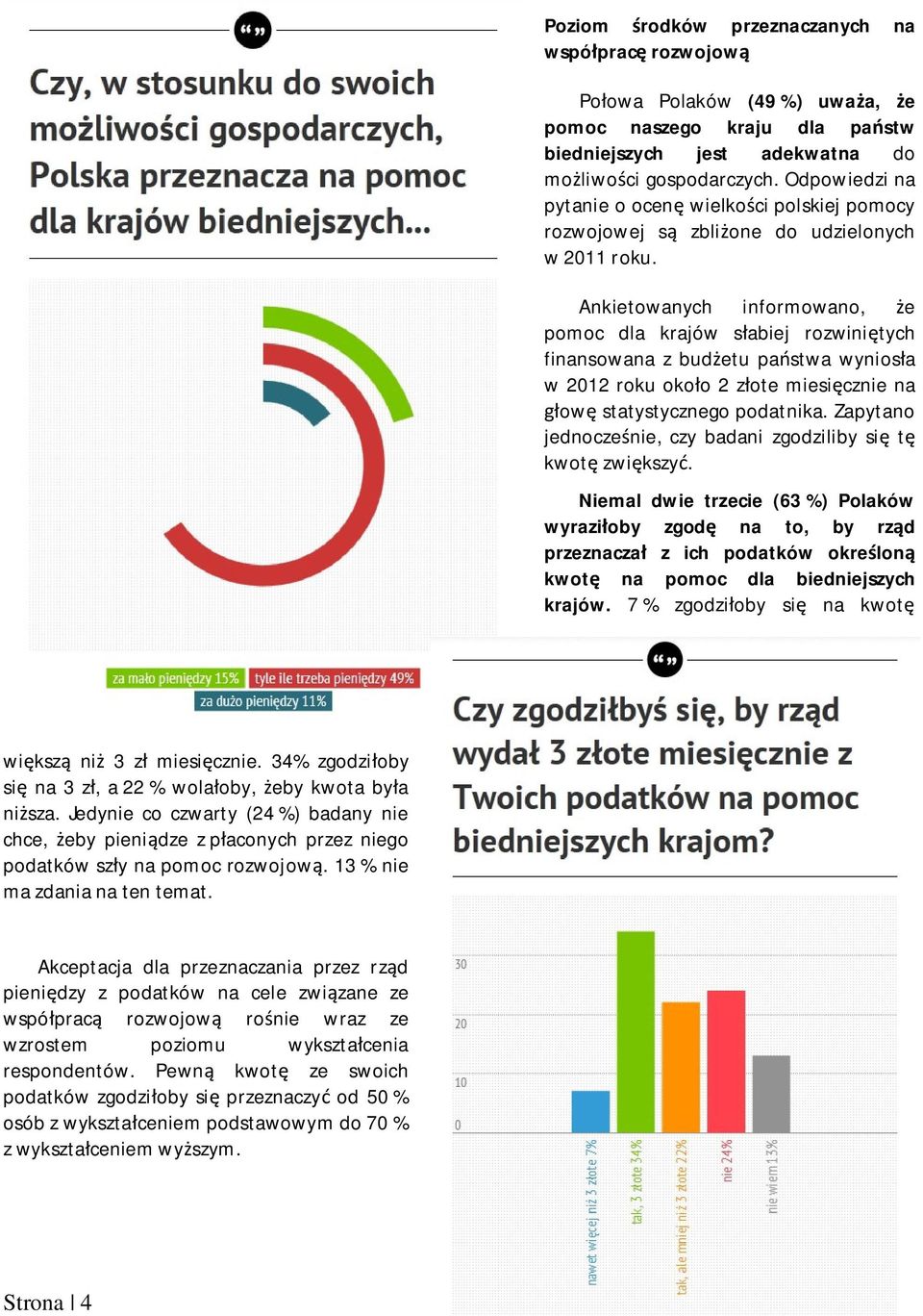 Ankietowanych informowano, e pomoc dla krajów s abiej rozwini tych finansowana z bud etu pa stwa wynios a w 2012 roku oko o 2 z ote miesi cznie na ow statystycznego podatnika.