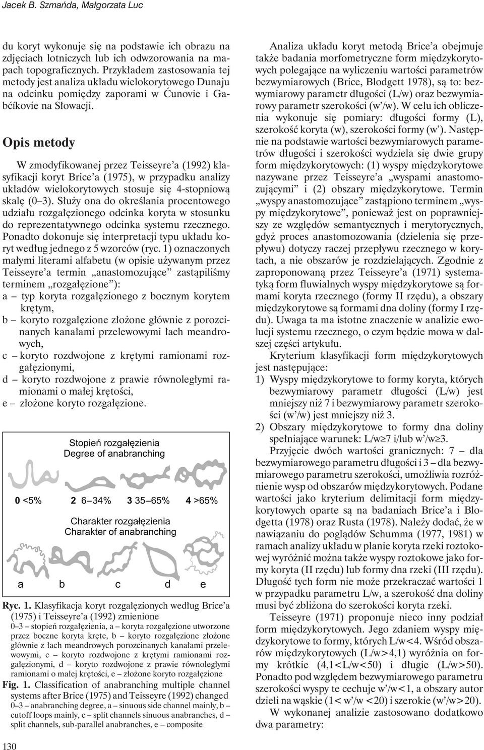 Opis metody W zmodyfikowanej przez Teisseyre a (1992) klasyfikacji koryt Brice a (1975), w przypadku analizy układów wielokorytowych stosuje się 4-stopniową skalę (0 3).