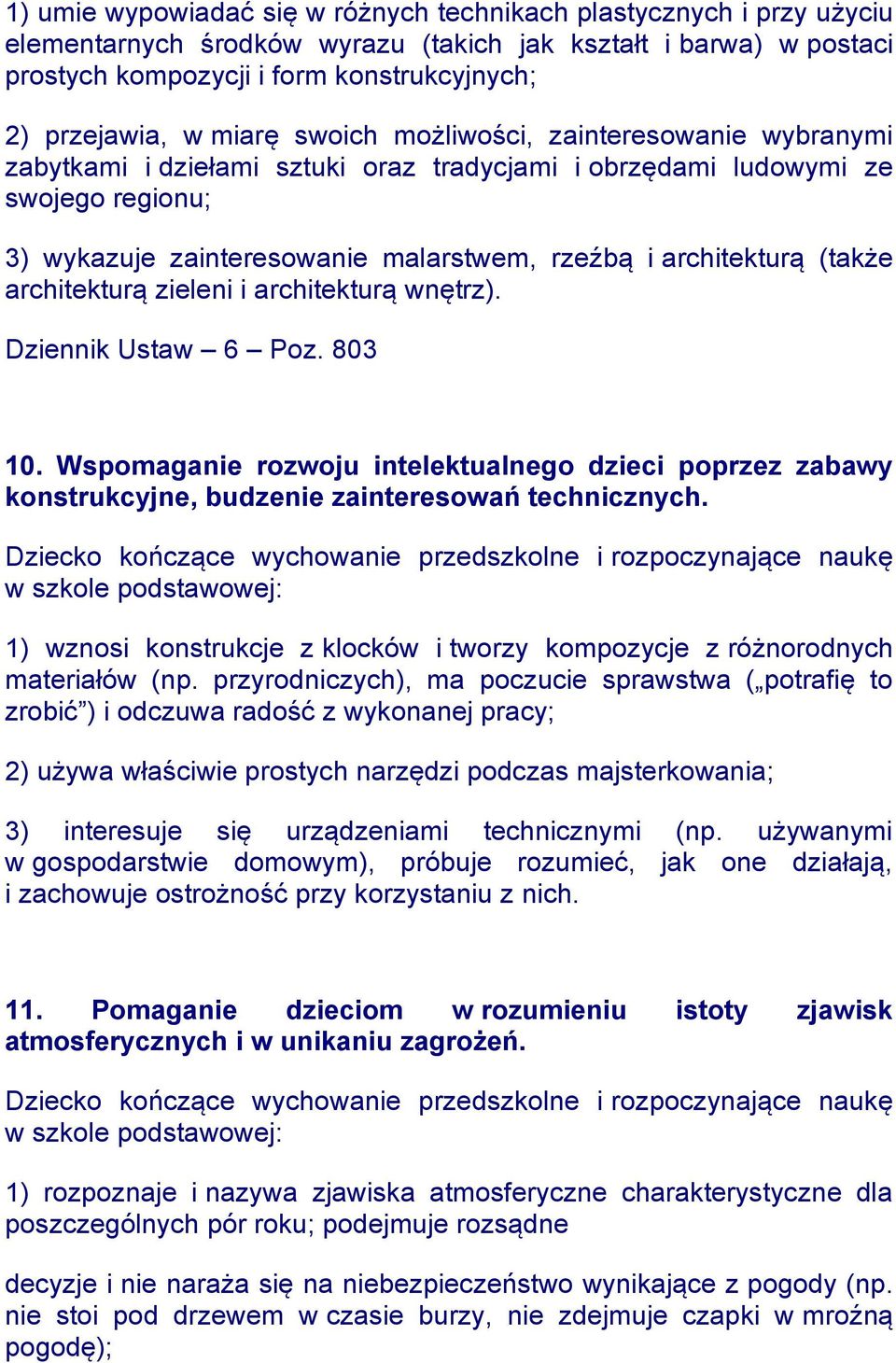 (także architekturą zieleni i architekturą wnętrz). Dziennik Ustaw 6 Poz. 803 10. Wspomaganie rozwoju intelektualnego dzieci poprzez zabawy konstrukcyjne, budzenie zainteresowań technicznych.