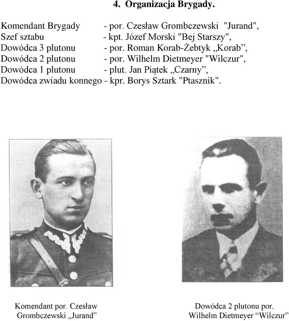 Wilhelm Dietmeyer "Wilczur", Dowódca 1 plutonu - plut. Jan Piątek Czarny, Dowódca zwiadu konnego - kpr.