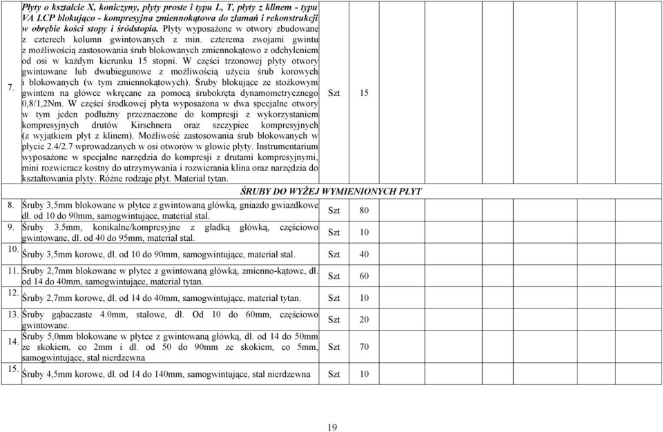 czterema zwojami gwintu z możliwością zastosowania śrub blokowanych zmiennokątowo z odchyleniem od osi w każdym kierunku 15 stopni.