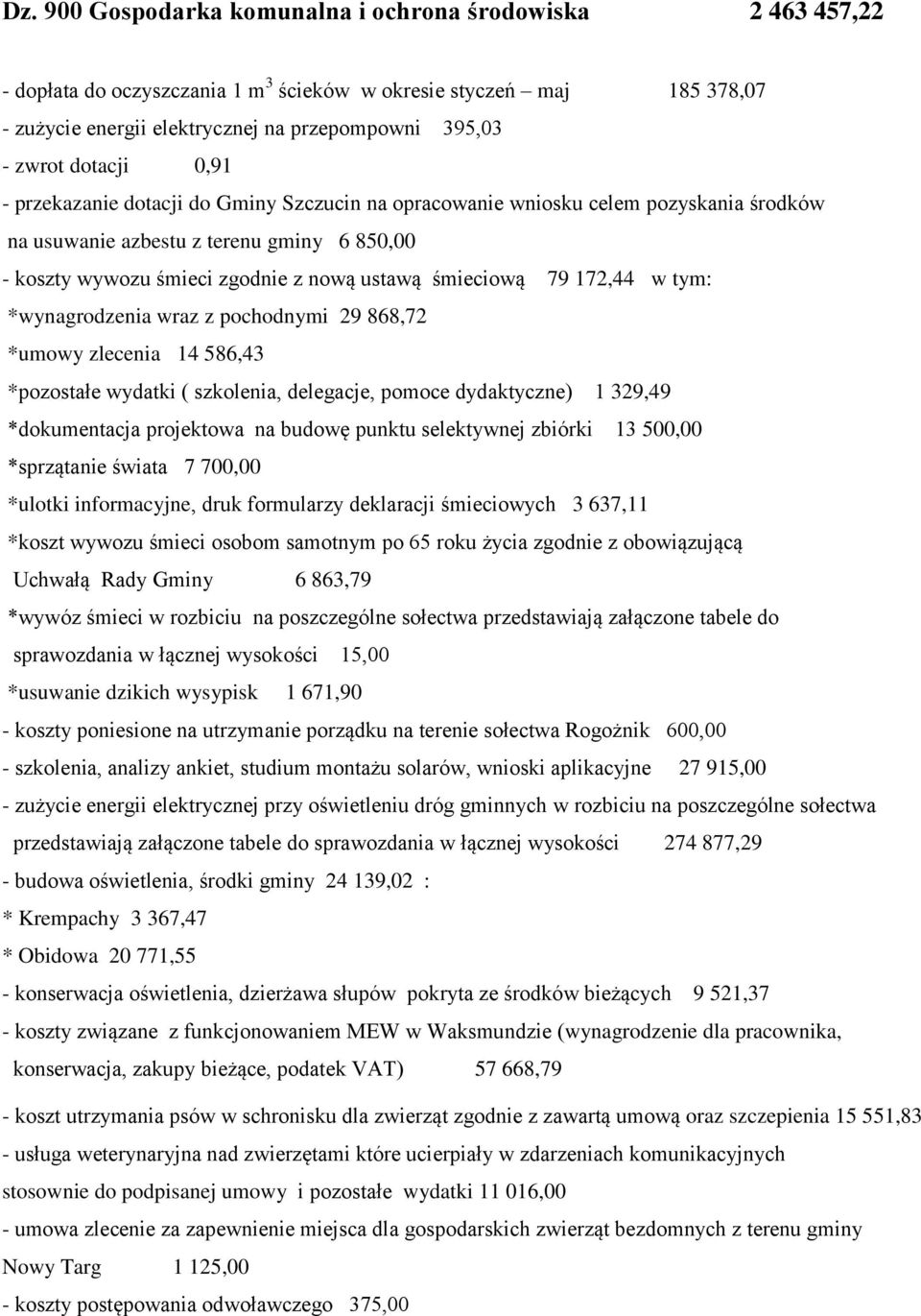 79 172,44 w tym: *wynagrodzenia wraz z pochodnymi 29 868,72 *umowy zlecenia 14 586,43 *pozostałe wydatki ( szkolenia, delegacje, pomoce dydaktyczne) 1 329,49 *dokumentacja projektowa na budowę punktu