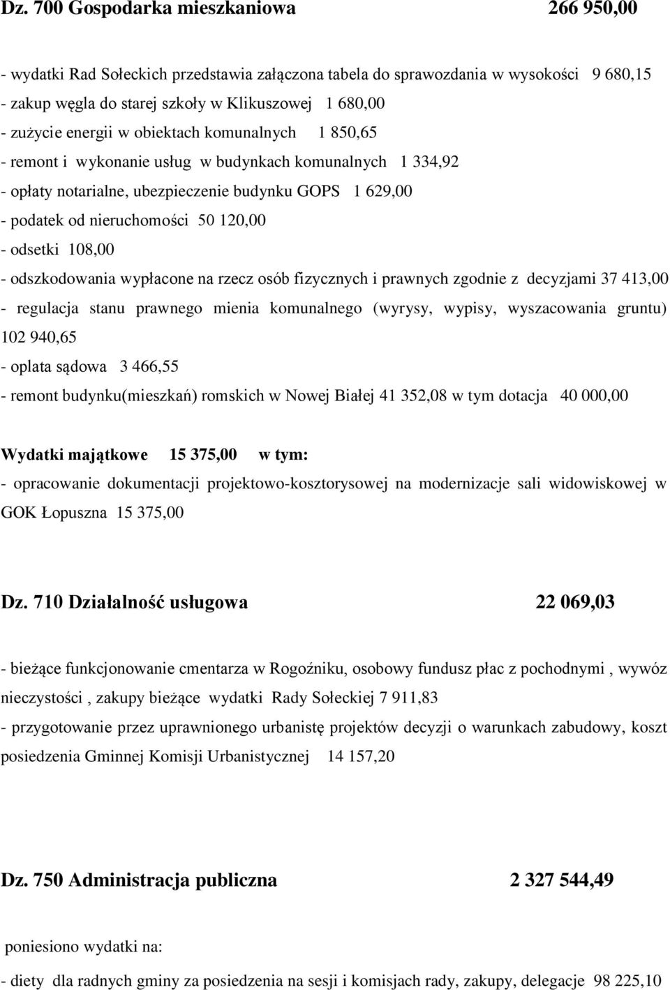 odsetki 108,00 - odszkodowania wypłacone na rzecz osób fizycznych i prawnych zgodnie z decyzjami 37 413,00 - regulacja stanu prawnego mienia komunalnego (wyrysy, wypisy, wyszacowania gruntu) 102