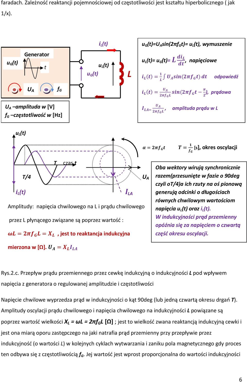 w [Hz] ff, amplituda prądu w L u L (t) [s], okres oscylacji i L (t) T czas,t T/4 U A I LA Amplitudy: napięcia chwilowego na L i prądu chwilowego przez L płynącego związane są poprzez wartość : ω X,