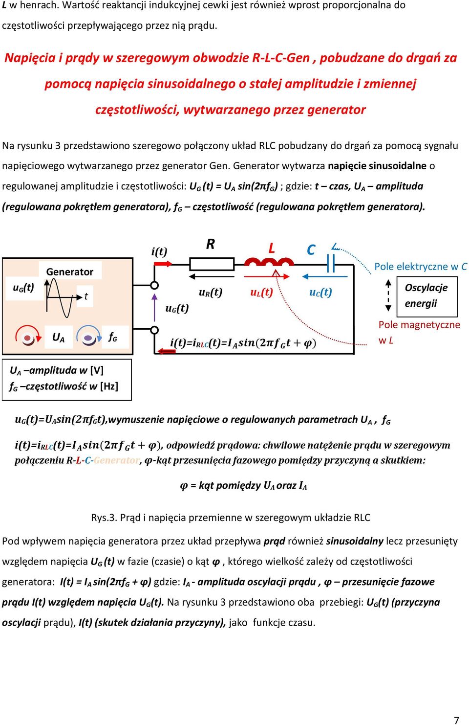przedstawiono szeregowo połączony układ RLC pobudzany do drgań za pomocą sygnału napięciowego wytwarzanego przez generator Gen.