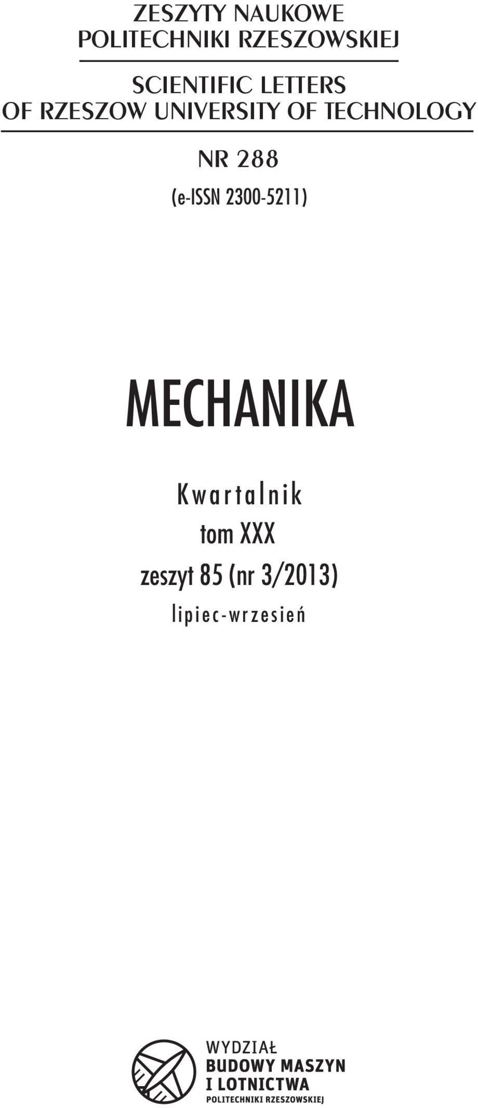 (e-issn 2300-5211) MECHANIKA K w a r t a l n i k tom