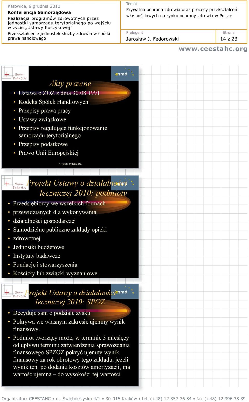 Ustawy o dzia alno ci leczniczej 2010: podmioty Przedsi biorcy we wszelkich formach przewidzianych dla wykonywania dzia alno ci gospodarczej Samodzielne publiczne zak ady opieki zdrowotnej Jednostki