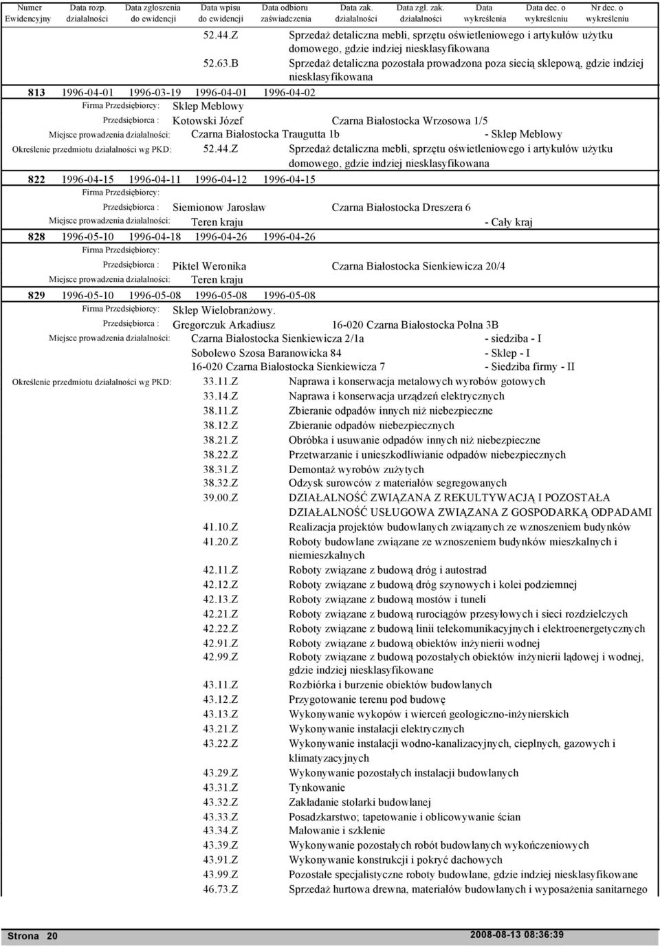 Wrzosowa 1/5 Miejsce prowadzenia : Czarna Białostocka Traugutta 1b - Sklep Meblowy Określenie przedmiotu wg PKD: 52.44.