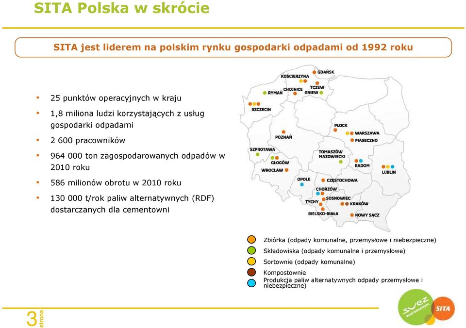 roku 130 000 t/rok paliw alternatywnych (RDF) dostarczanych dla cementowni Zbiórka (odpady komunalne, przemysłowe i niebezpieczne)