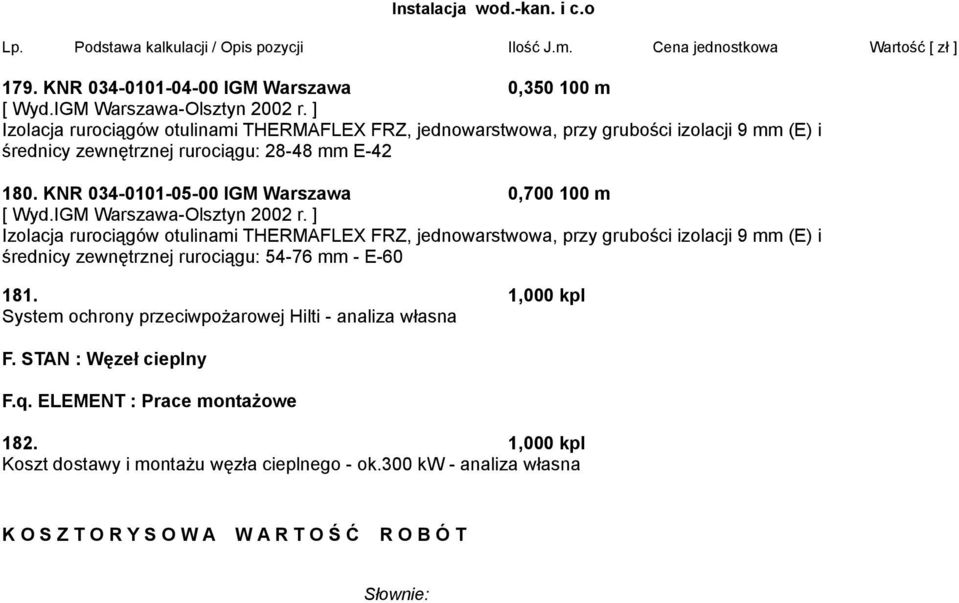 KNR 034-0101-05-00 IGM Warszawa 0,700 100 m Izolacja rurociągów otulinami THERMAFLEX FRZ, jednowarstwowa, przy grubości izolacji 9 mm (E) i średnicy zewnętrznej